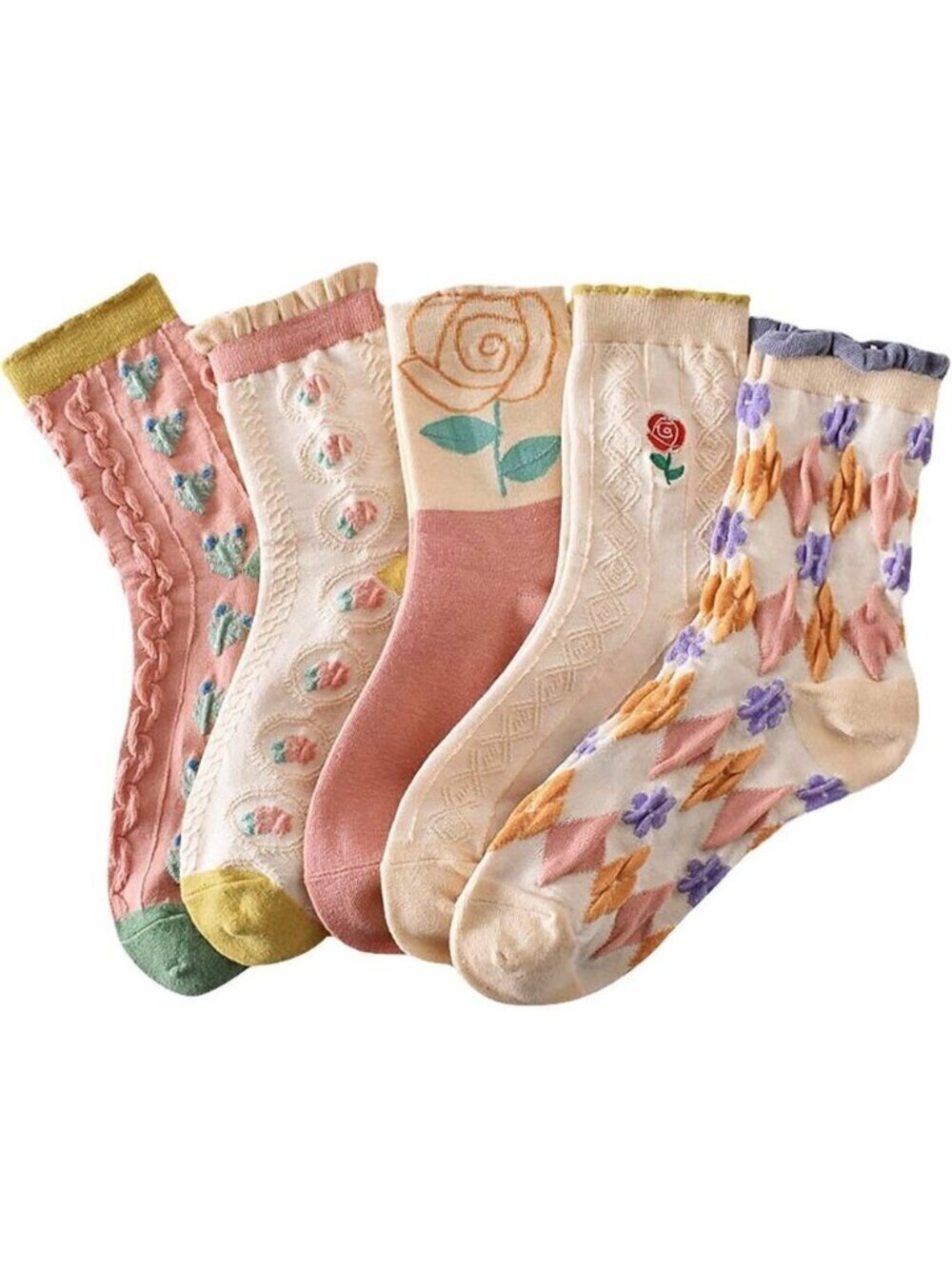 ❤️Womens Floral Socks Vintage Embroidered Frilly Floral Socks Kawaii Girly Ankle